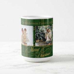 Elegant Green Tartan Family Photo Christmas Card Coffee Mug
