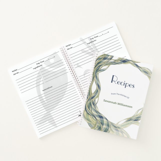 Elegant Green Tartan Flowing Swirl Recipe  Notebook (Inside)