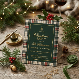 Elegant Green Tartan Gold Script Christmas Party