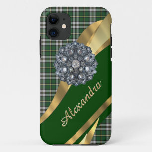 Elegant green tartan plaid personalised Case-Mate iPhone case