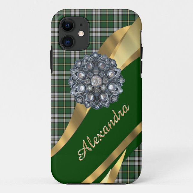 Elegant green tartan plaid personalised Case-Mate iPhone case (Back)