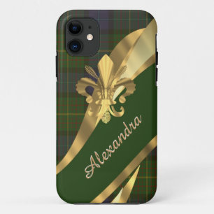 Elegant green tartan plaid personalised Case-Mate iPhone case