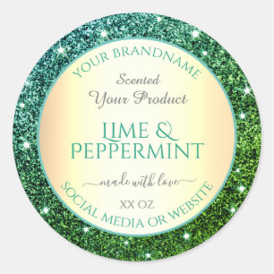 Elegant Green Teal Gradient Glitter Product Labels
