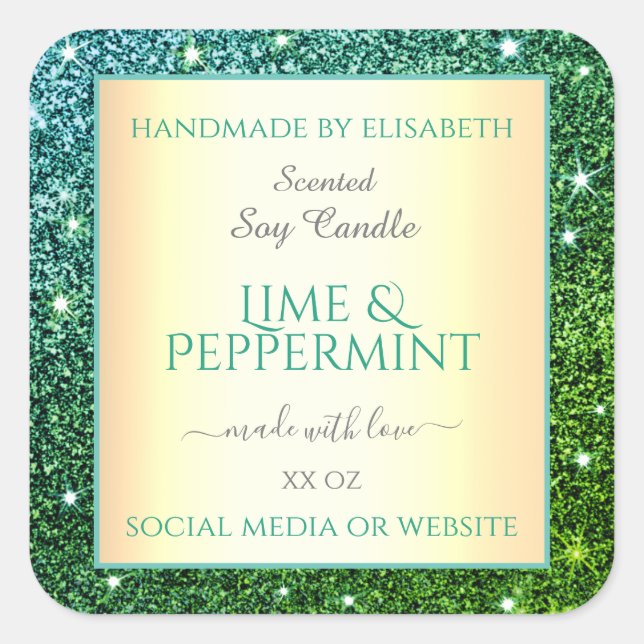 Elegant Green Teal Gradient Glitter Product Labels (Front)