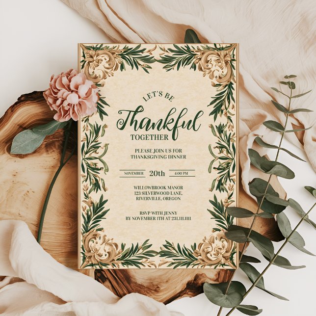 Elegant Green Thanksgiving Celebration Invitation (Creator Uploaded)