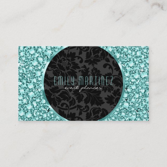 Elegant Green Tint Diamonds Pattern Glitter Business Card (Front)
