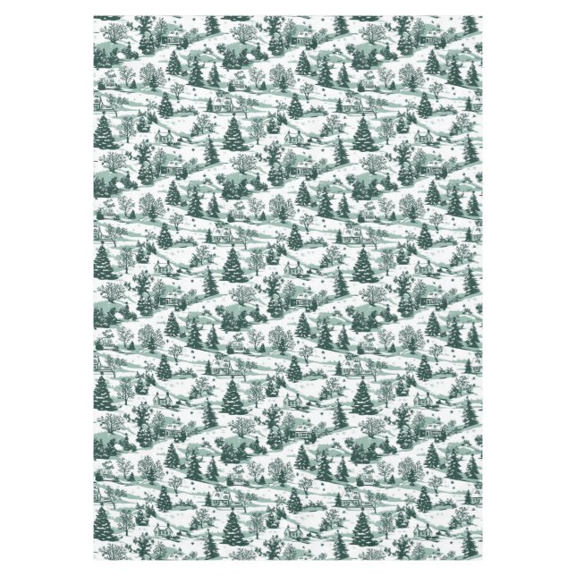 Elegant Green Toile Country Christmas Tablecloth (Front)