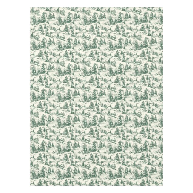 Elegant Green Toile French Country Christmas Tablecloth (Front)