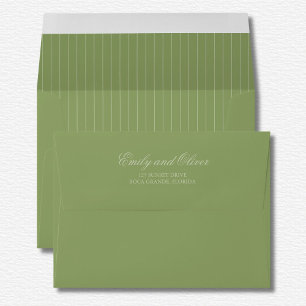 Elegant Green Tone On Tone Stripes Wedding Envelope