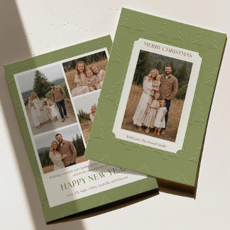 Elegant Green Tree Family Photo Christmas Cards