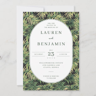 Elegant Green Tropical Leaves Invitation