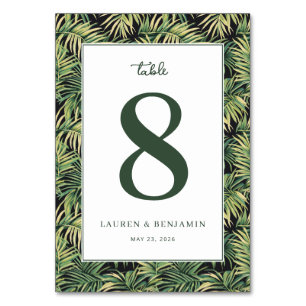 Elegant Green Tropical Leaves Table Number