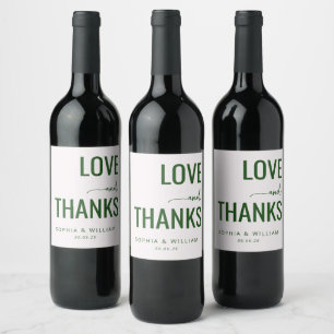 Elegant Green Typographic Love Thanks Wine Label
