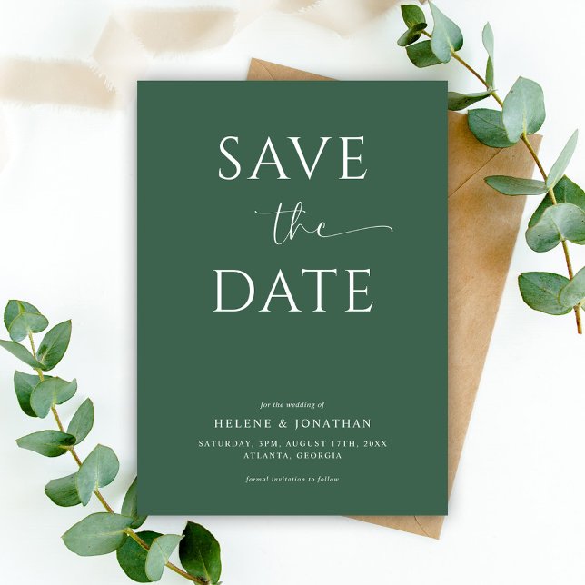 Elegant Green Typography Modern Minimalist Wedding Save The Date (Elegant Green Typography Modern Minimalist Wedding Save The Date)