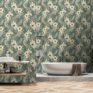 Elegant Green Victorian Doily Lace Pattern Wallpaper