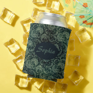Elegant green vintage damask floral pattern can cooler