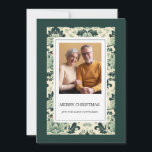 Elegant Green Vintage Floral Photo Merry Christmas Holiday Card<br><div class="desc">Elegant green vintage floral "Merry Christmas" photo greeting card personalised with your name. Contact me for assistance with your customisations or to request additional matching or coordinating Zazzle products for your holiday season.</div>