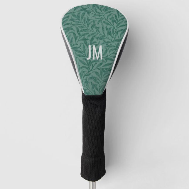 Elegant green vintage leaves design golf head cover (Front)