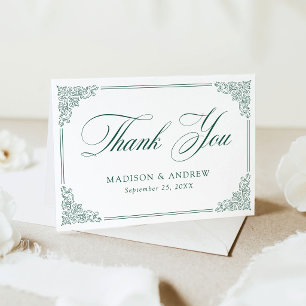 Elegant Green Vintage Ornate Frame Wedding Thank You Card