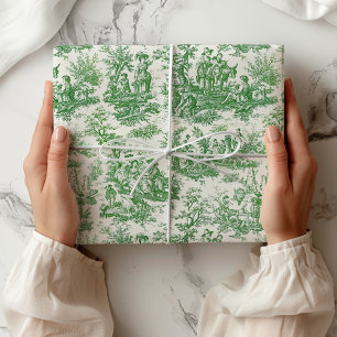 Elegant Green Vintage Toile de Jouy Wrapping Paper