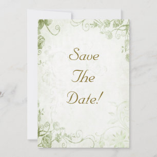 Elegant Green Vintage Wedding Save The Date Card