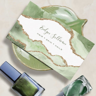 elegant green watercolor agate business card