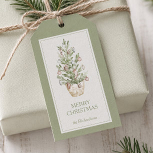 Elegant Green Watercolor Christmas Tree Gift Tags