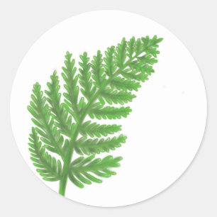 Elegant green watercolor ferns woodland leaves classic round sticker