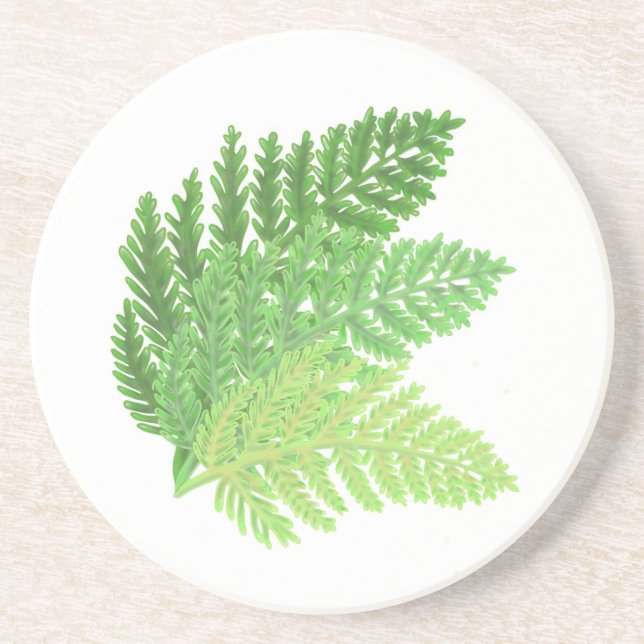 Elegant green watercolor ferns woodland leaves coaster (Front)