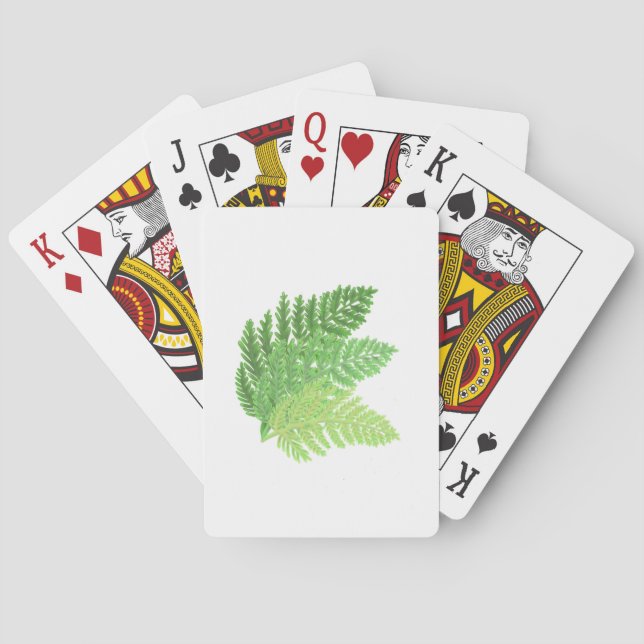 Elegant green watercolor ferns woodland leaves playing cards (Back)