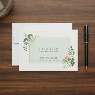Elegant green Watercolor Floral RSVP Response Card