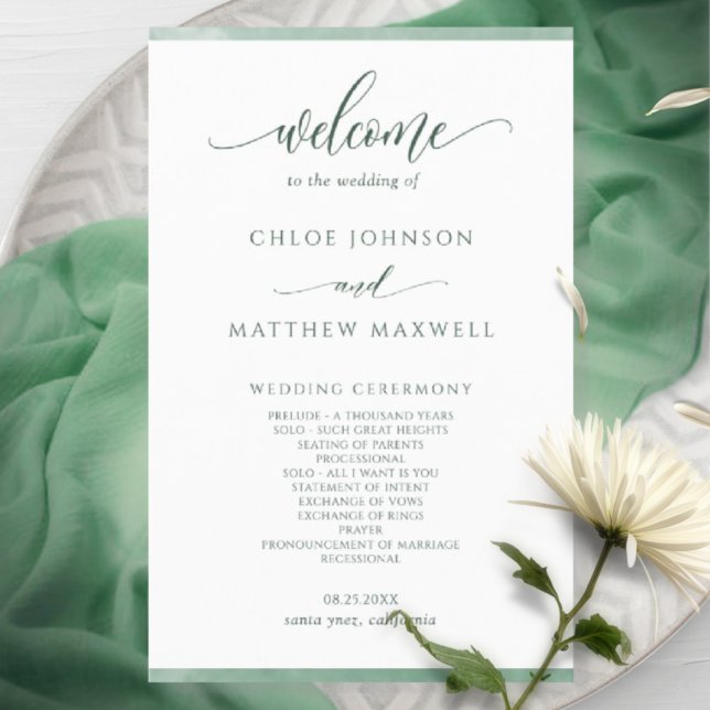 Elegant Green Watercolor Frame Wedding Program (Creator Uploaded)