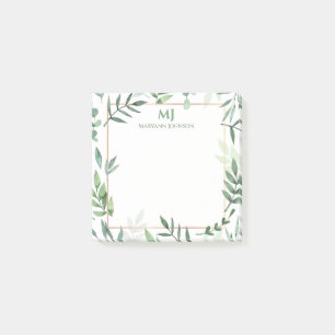 Elegant Green Watercolor Leaves Personalized Post-it Notes