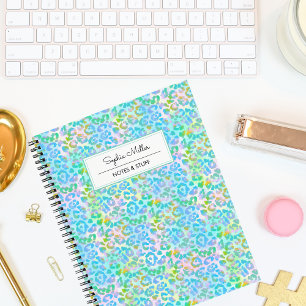 Elegant Green Watercolor Leopard Skin Monogram Notebook