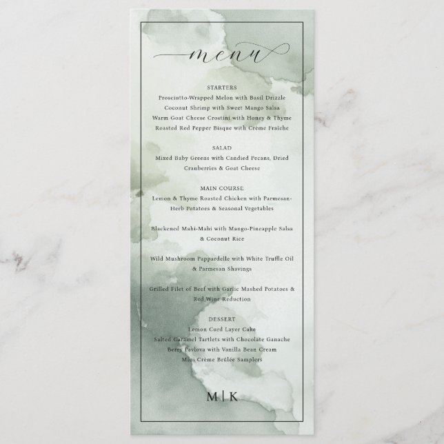 Elegant Green Watercolor Menu (Front)