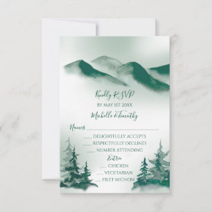 Elegant Green Watercolor Mountain Forest Rustic RSVP Card