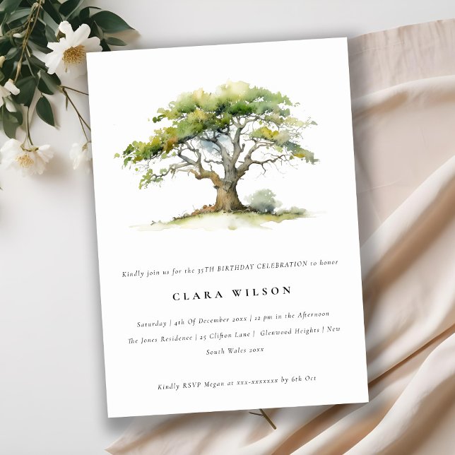 Elegant Green Watercolor Oak Tree Birthday Invitation (Creator Uploaded)