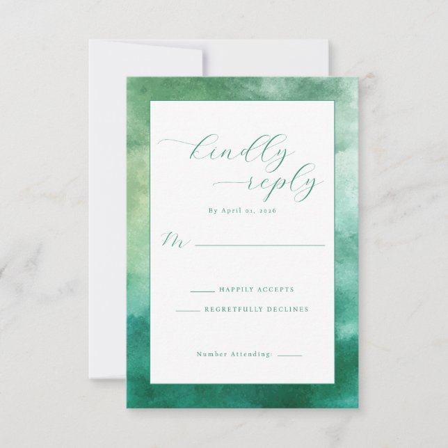 Elegant Green Watercolor RSVP Card (Front)