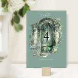 Elegant Green Watercolor Scenery Wedding Table Number<br><div class="desc">Welcome your guests in style with our elegant watercolor table numbers — a perfect blend of charm and sophistication. Each table number features a soft, watercolor landscape in serene green tones, set against a rich green background. At the centre, an ornate doorway beautifully displays the table number, with the option...</div>