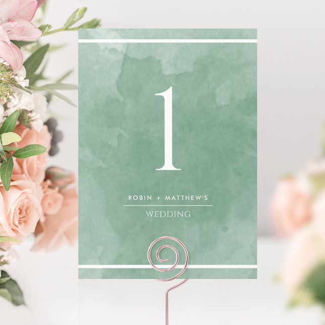 Elegant Green Watercolor Table Number (Creator Uploaded)