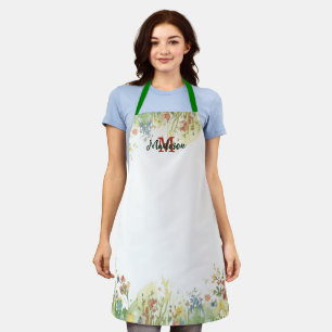 Elegant Green watercolor Wildflower Flower Apron