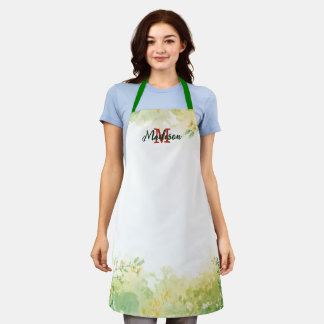 Elegant Green watercolor Wildflower Flower Apron