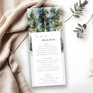 Elegant Green Watercolor Woodland Forest Menu Card