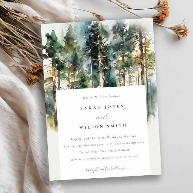 Elegant Green Watercolor Woodland Forest Wedding  Invitation (Creator Uploaded)