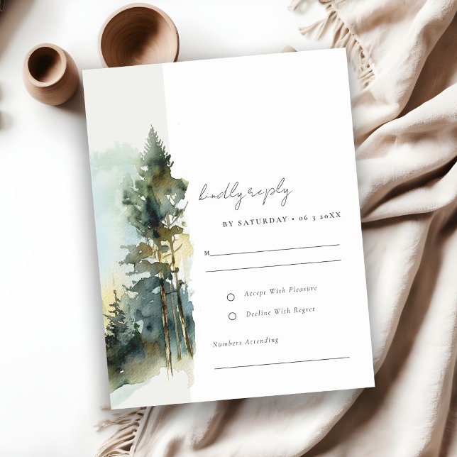 Elegant Green Watercolor Woodland Forest Wedding RSVP Card (Creator Uploaded)