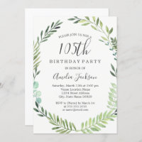 Elegant Green Watercolor Wreath 105th Birthday