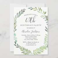 Elegant Green Watercolor Wreath 40th Birthday
