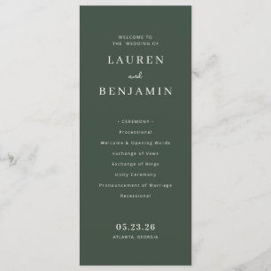 Elegant Green Wedding Ceremony Program Programme