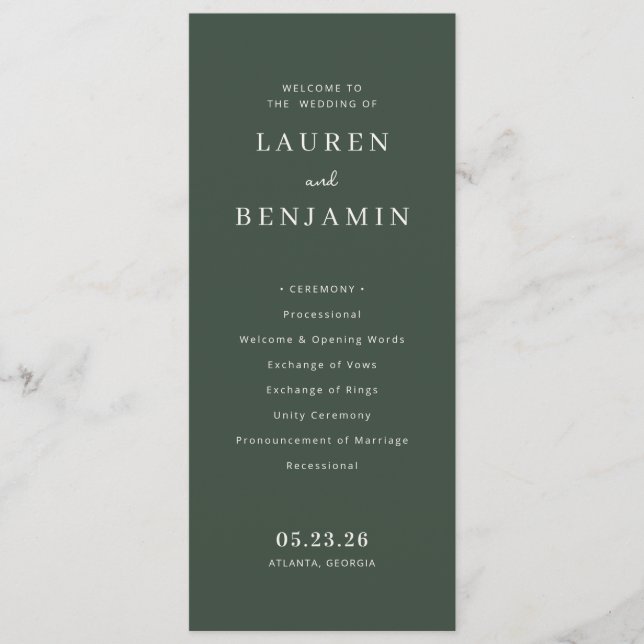 Elegant Green Wedding Ceremony Program Programme (Front)