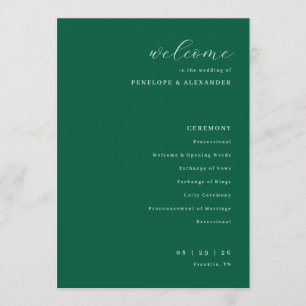 Elegant Green Wedding Ceremony Schedule Programme